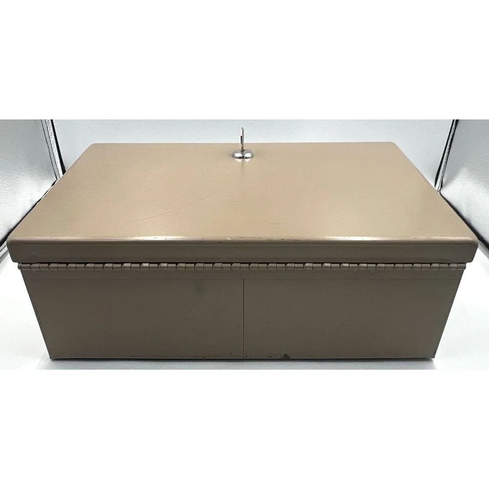 Security Cash Box Vintage Rockaway Metal Lock Chest Tan w/ 2 Keys Inwood NY